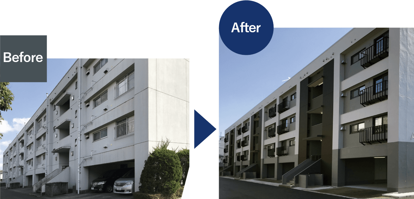 外壁（階段室側）のビフォア＆アフター