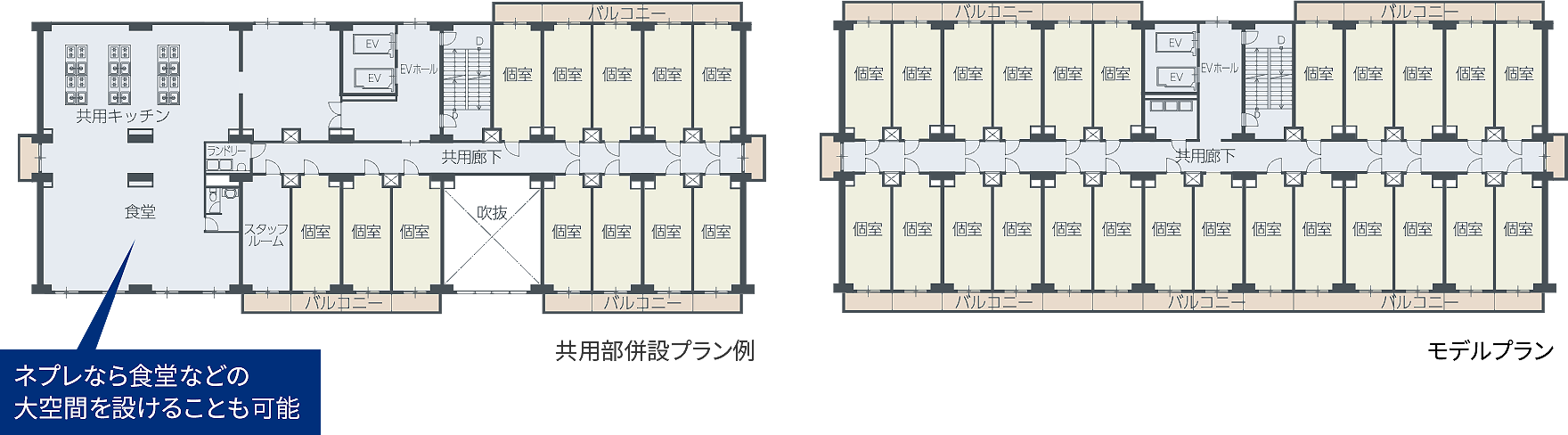 中廊下プラン（単身者寮向き）図面