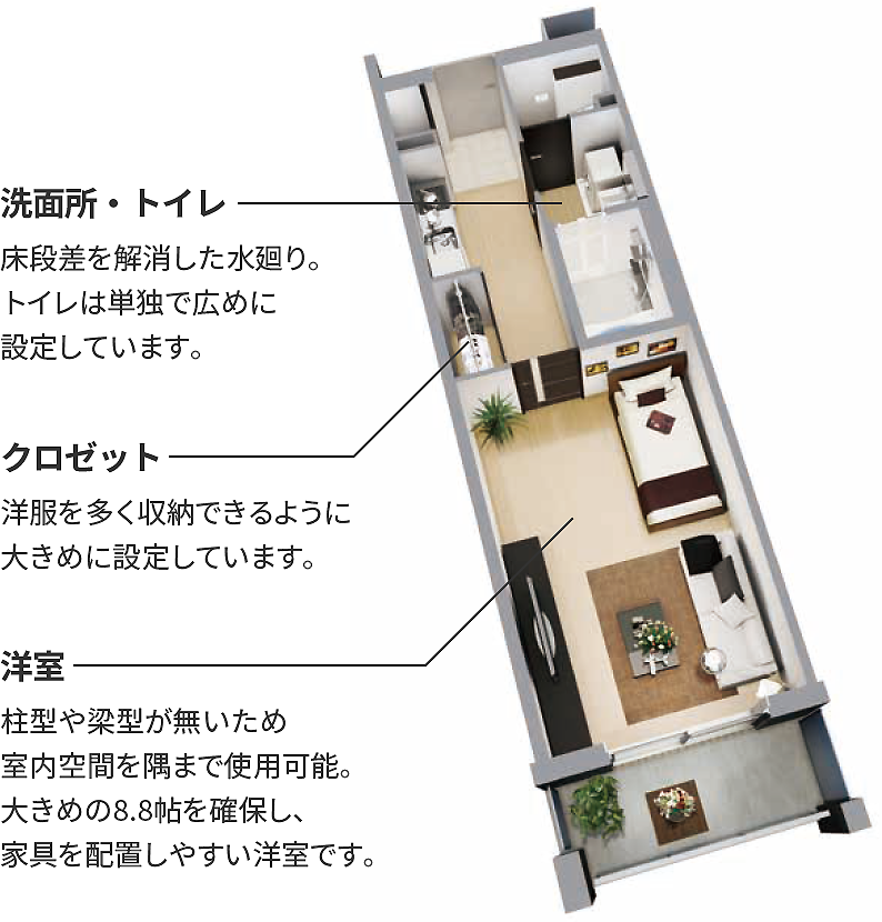 シングルタイプ「1Kタイプ」住居専有面積 27.83m²（8.41坪）