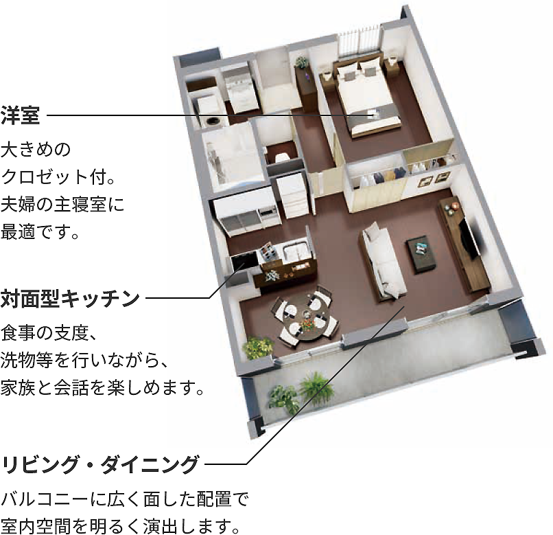 カップルタイプ「1LDKタイプ」住居専有面積 45.27m²（13.69坪）